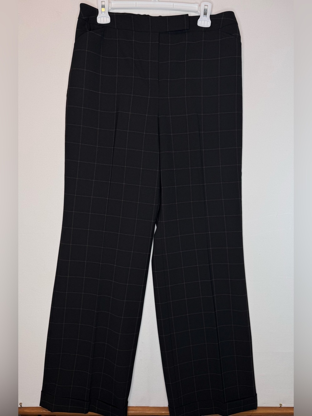 Talbots Wide Leg Trouser Pants sz 14 black stretch cuffed high rise Careerwear